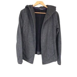 The North Face Spell Out Hooded Open Front Cardigan Sweater Gray Medium